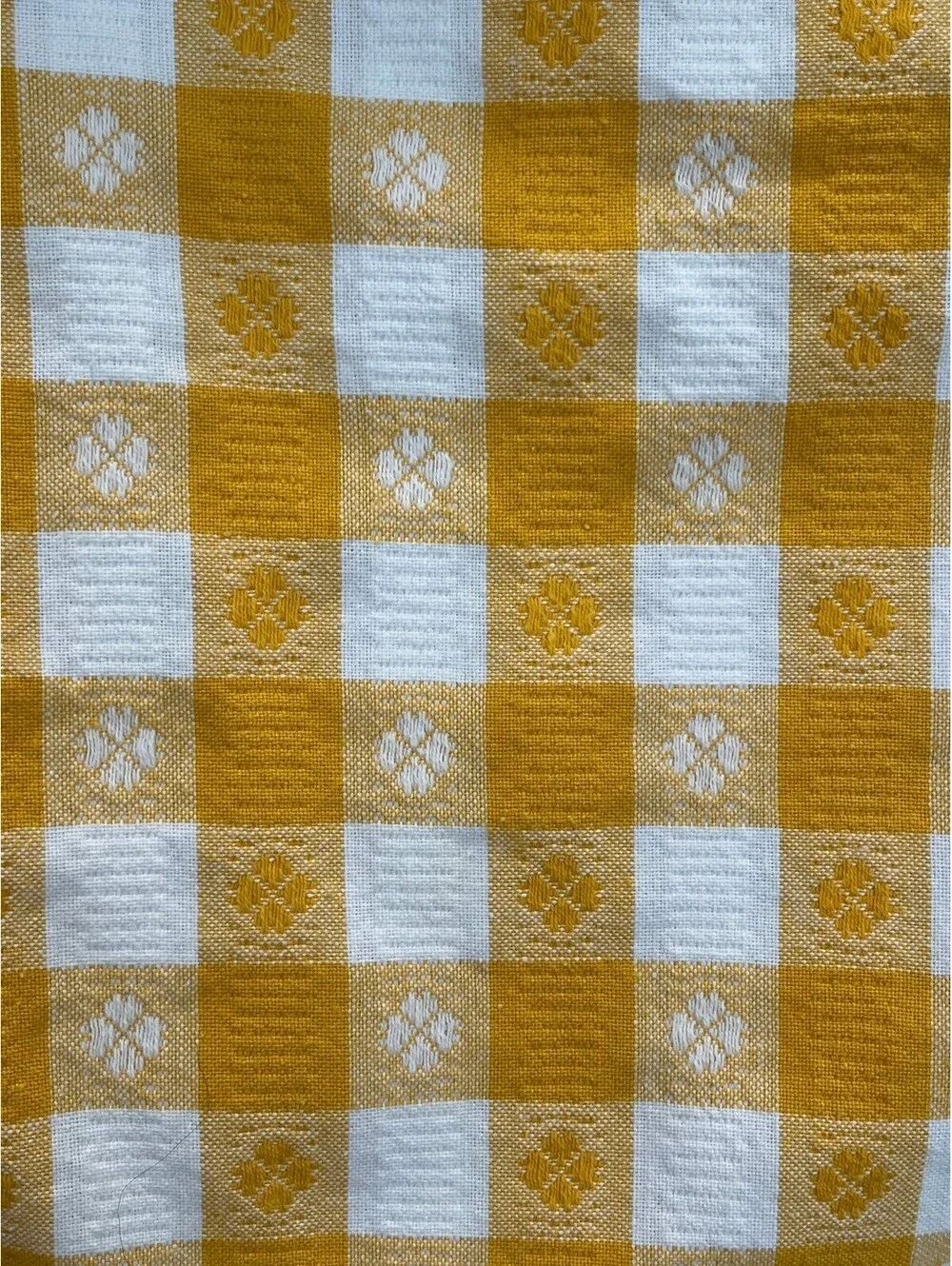 Vintage Full Feedsack Yellow Gingham Clover Checked Material 48 X 48